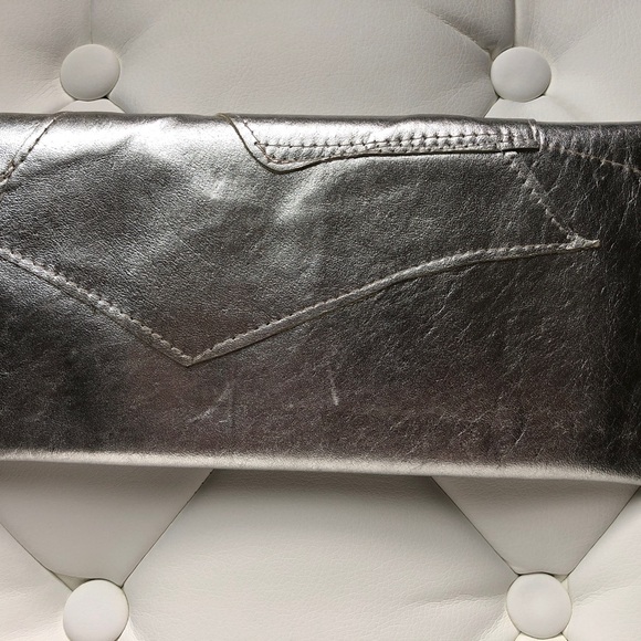 Vintage Metallic Silver Leather Clutch Handmade Handbag One Of A Kind - Picture 9 of 10